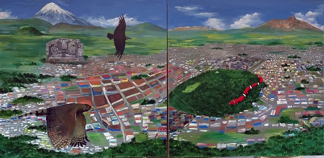 «En el Coatepec que queremos confluyen la magia del Cerro de las Culebras y la zona arqueológica de San Lucas.» Mural colectivo de Aliados por la Conservación.